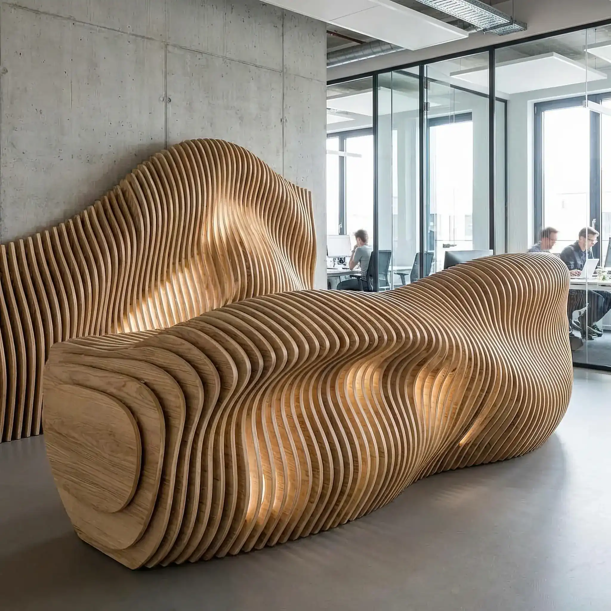 Архитектура и дизайн: Стойка приемная со сложной волнообразной геометрией, созданная методом параметрического проектирования