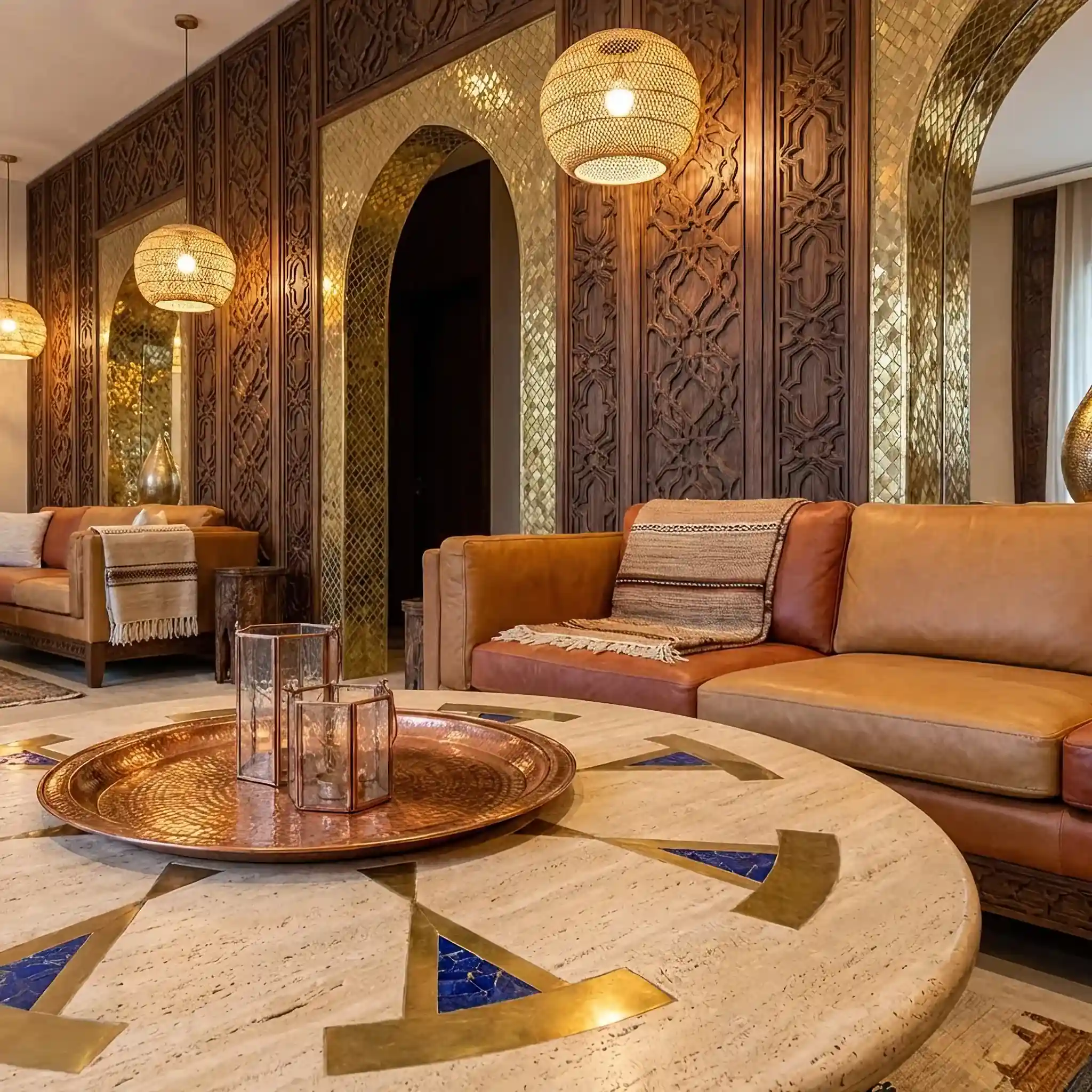 Interior detail: Reception facade detail using perforated metal and blue lighting