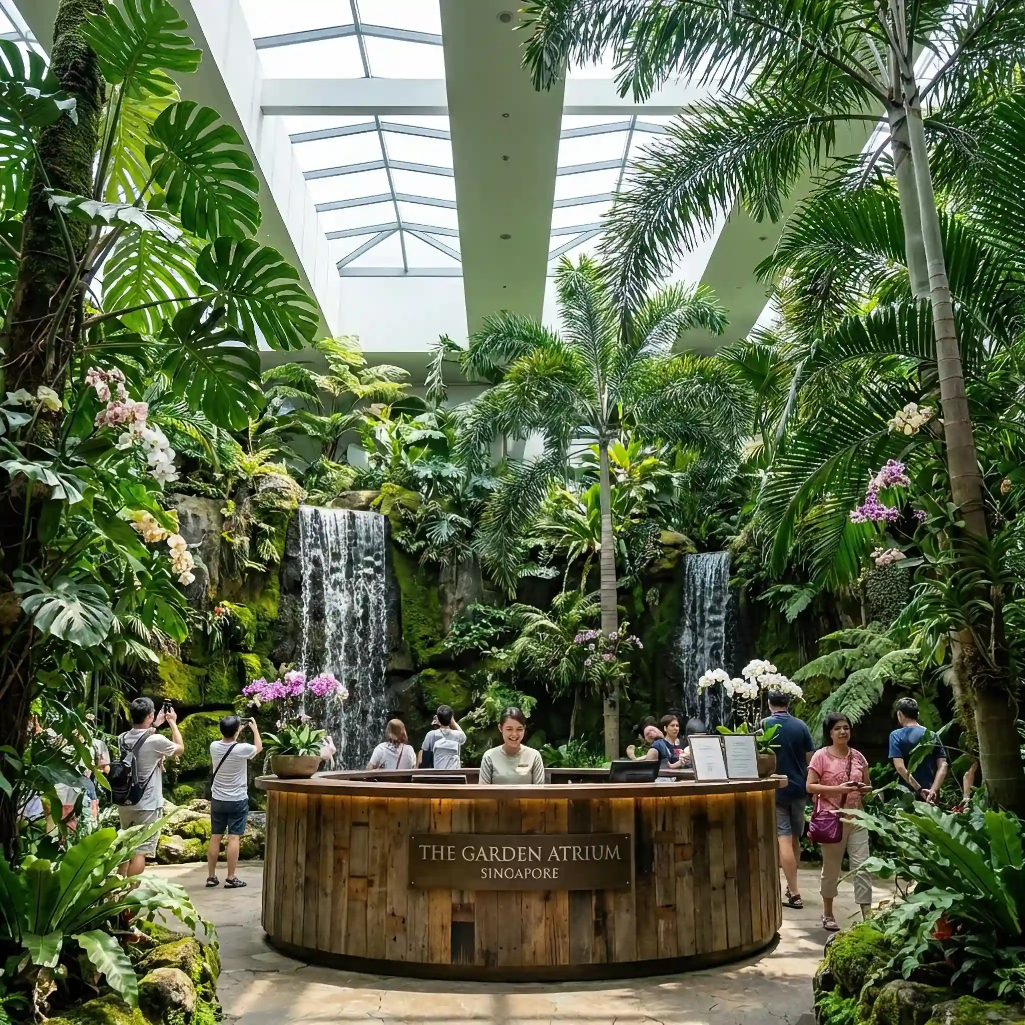 Архитектура и дизайн: Многоуровневое вестибюль в Сингапуре с водопадом и стенами из живых тропических растений