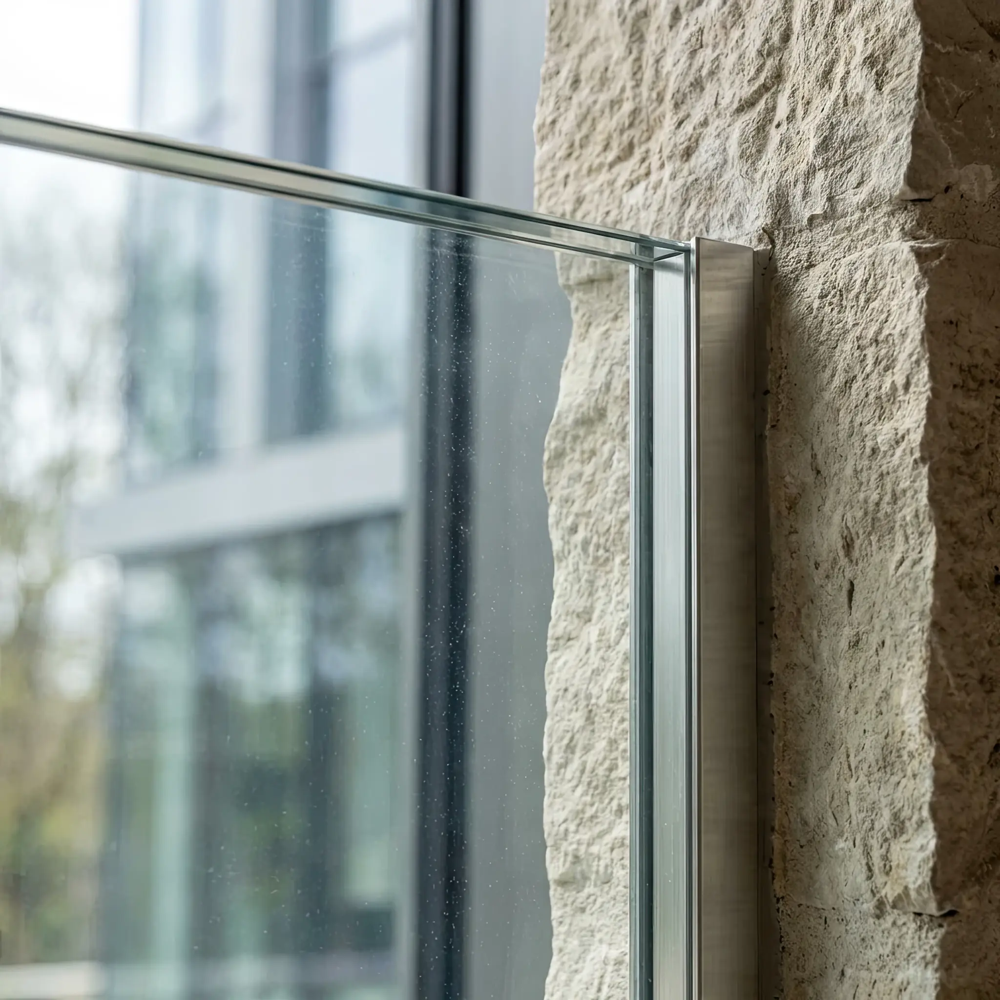 Interior detail: Projection of a welcome message onto the opaque surface of smart glass in a lobby