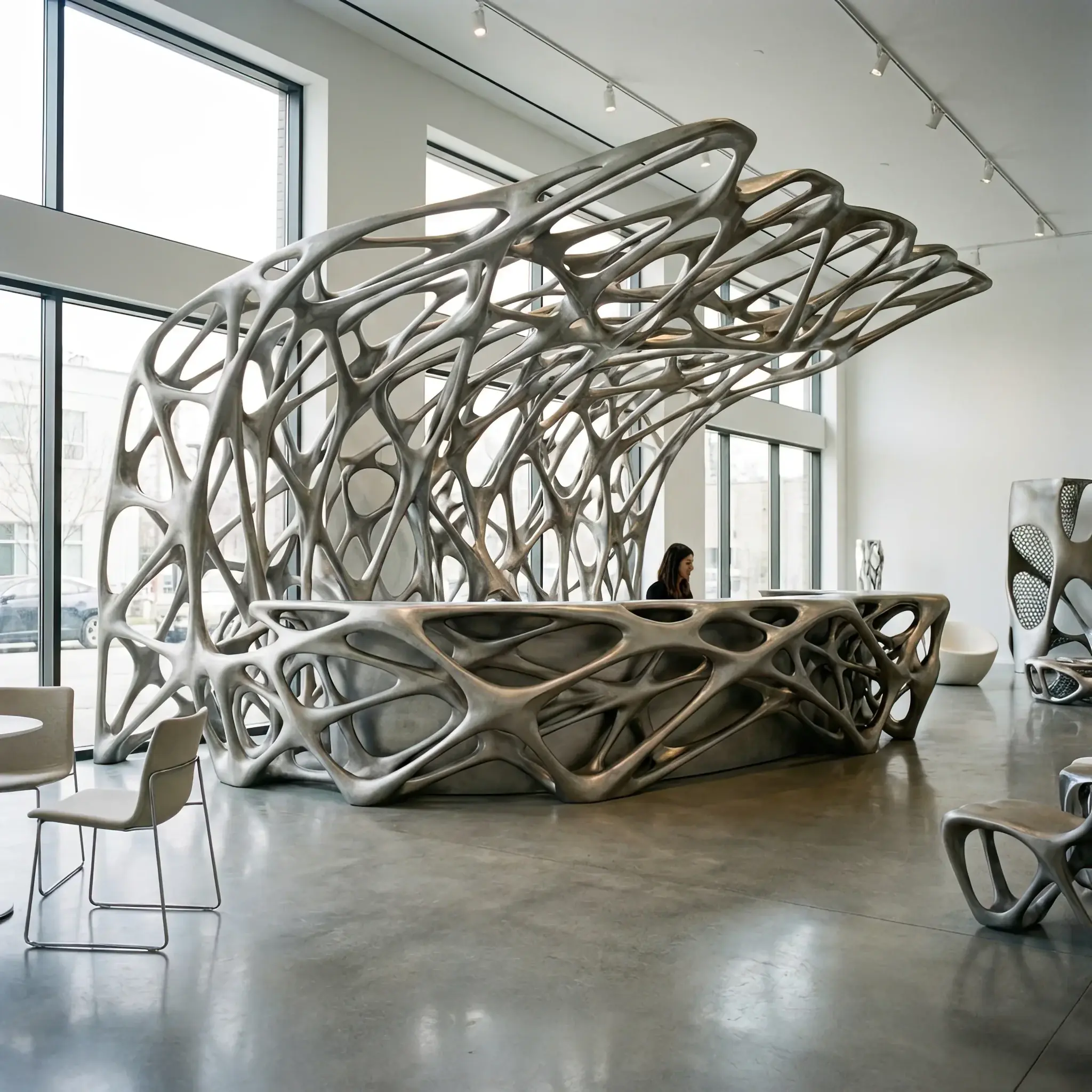 Архитектура и дизайн: Внутренний стальной каркас стойки приемная с системой ребер жесткости до момента облицовки камнем