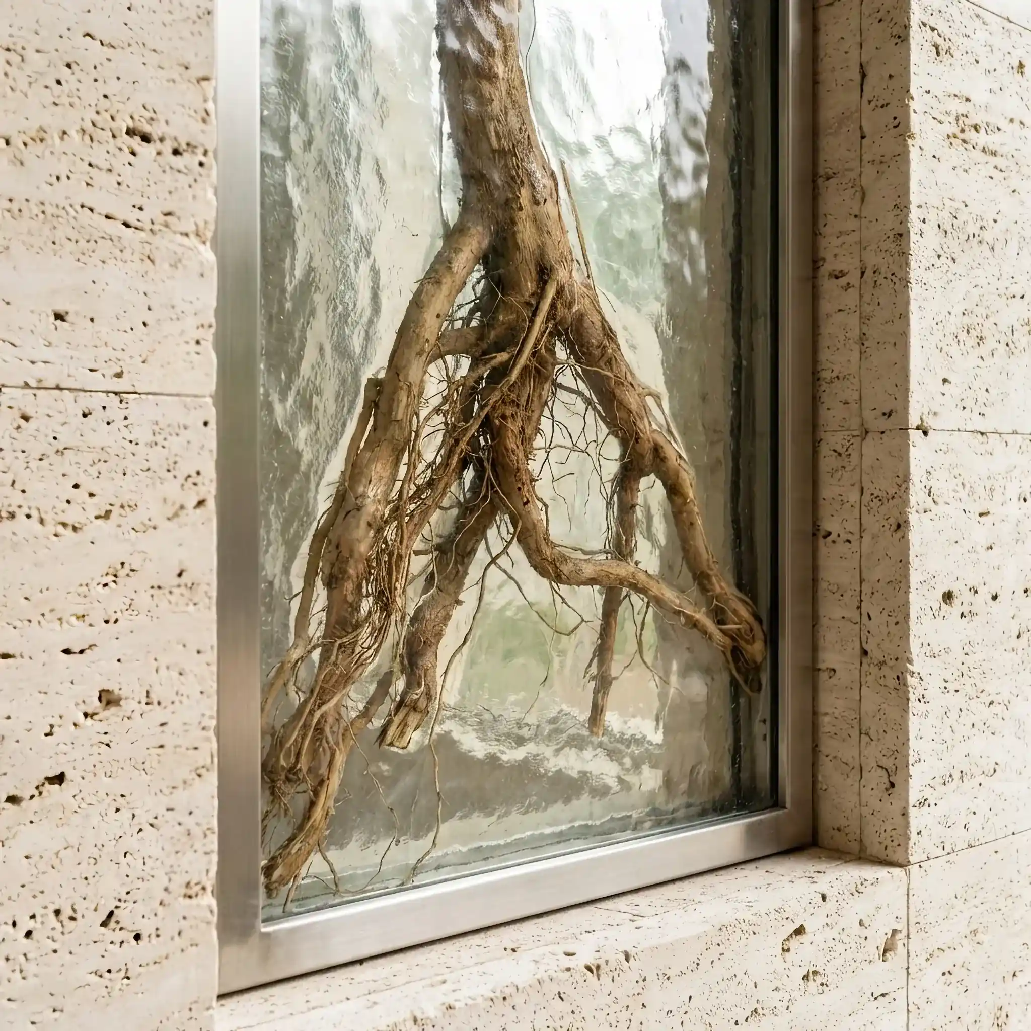 Interior detail: Irrigation unit diagram with integrated pH and moisture sensors for a vertical garden