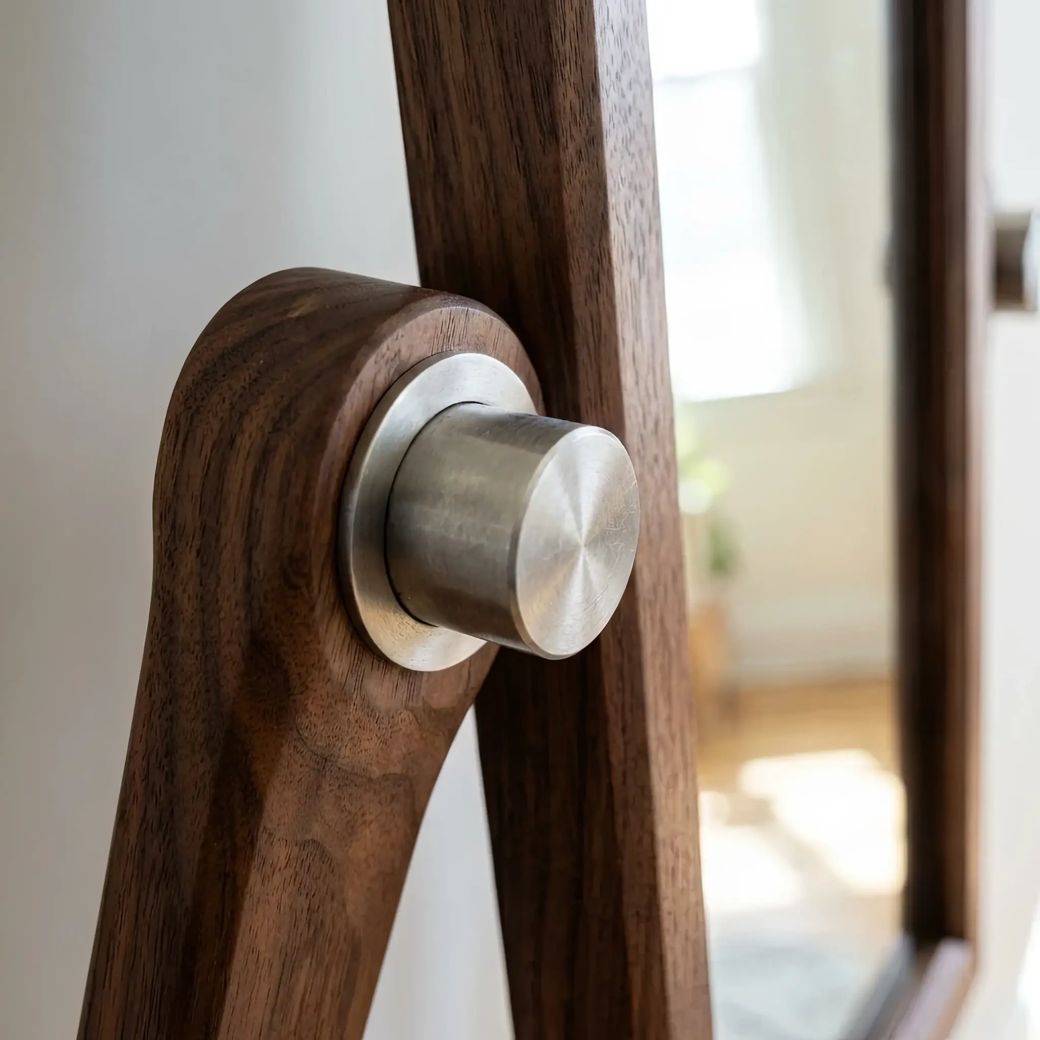 Interior detail: AR mirror interface: customer model, clothing menu, and 'Add to Cart' button